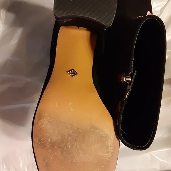 Nanette Lepore Black Ankle Boots with Pink and Red Embroidery - Picture 8 of 9